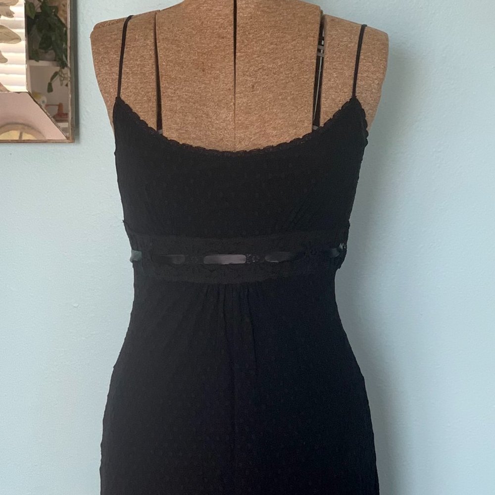 Betsey Johnson Dot Mesh Black Slip Dress Stretch